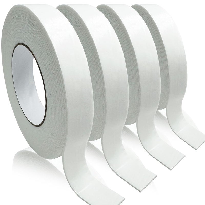 SmaringRobot Double Sided Foam Tape, Strong Adhesion Mounting Tapes (L196IN * W0.94IN * 4 Rolls), White, Heavy Duty Sticky Strips for Wall Art, Office Decor, Posters/Picture Hanging, Packaging, Bonding - Image 1